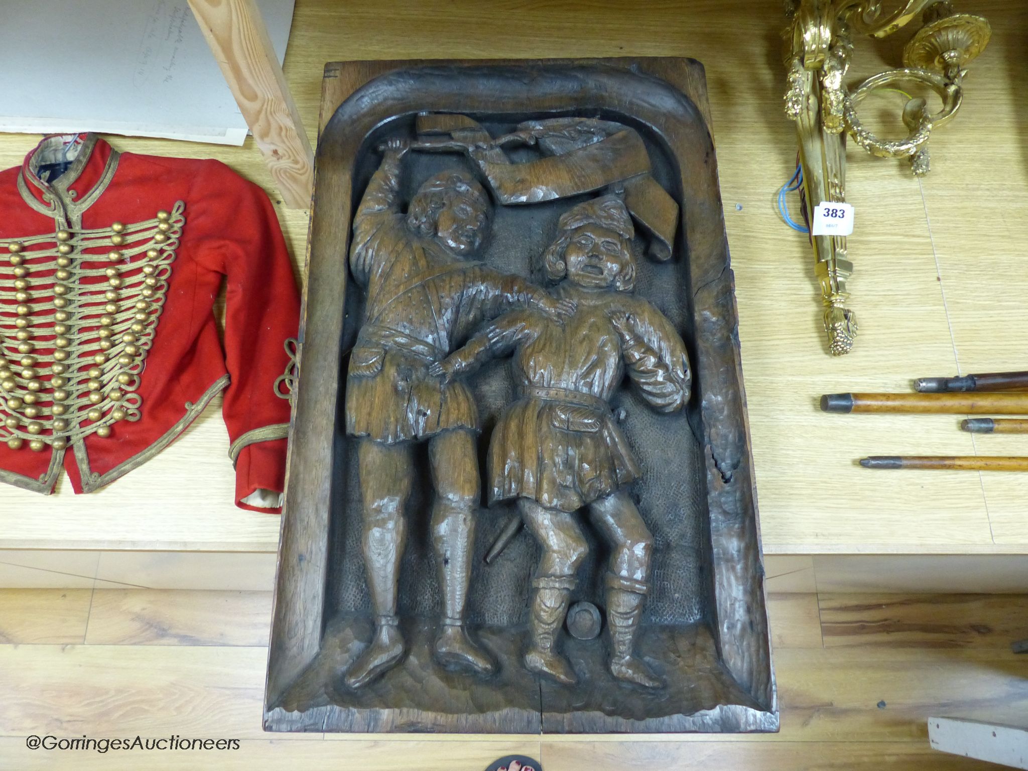 A 16th / 17th century carved oak panel